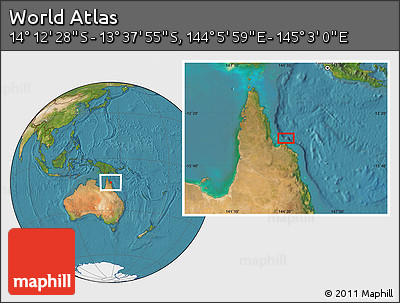 Satellite Location Map of the Area around 13° 55' 11" S, 144° 34' 29" E
