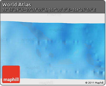 Physical 3D Map of the Area around 13° 55' 11" S, 147° 58' 29" E
