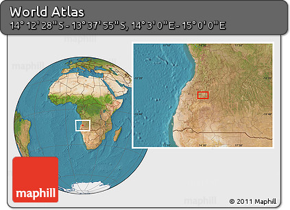 Satellite Location Map of the Area around 13° 55' 11" S, 14° 31' 30" E