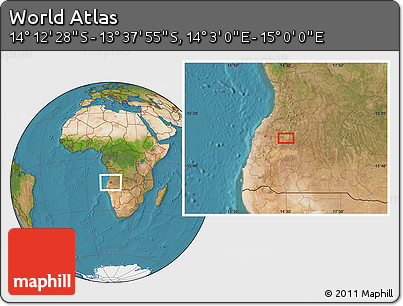 Satellite Location Map of the Area around 13° 55' 11" S, 14° 31' 30" E