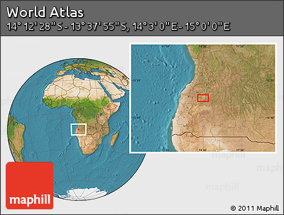 Satellite Location Map of the Area around 13° 55' 11" S, 14° 31' 30" E