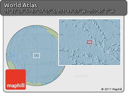 Savanna Style Location Map of the Area around 13° 55' 11" S, 151° 13' 29" W, hill shading