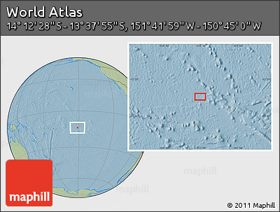Savanna Style Location Map of the Area around 13° 55' 11" S, 151° 13' 29" W, hill shading