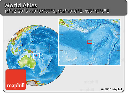 Physical Location Map of the Area around 13° 55' 11" S, 154° 46' 30" E