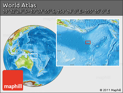 Physical Location Map of the Area around 13° 55' 11" S, 154° 46' 30" E