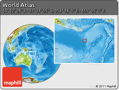 Physical Location Map of the Area around 13° 55' 11" S, 154° 46' 30" E