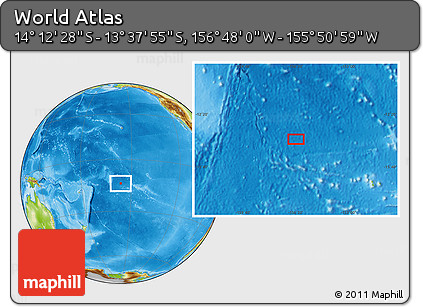 Physical Location Map of the Area around 13° 55' 11" S, 156° 19' 29" W