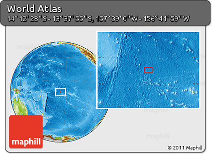 Physical Location Map of the Area around 13° 55' 11" S, 157° 10' 30" W