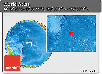 Physical Location Map of the Area around 13° 55' 11" S, 158° 1' 30" W