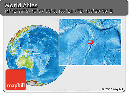 Physical Location Map of the Area around 13° 55' 11" S, 159° 52' 30" E