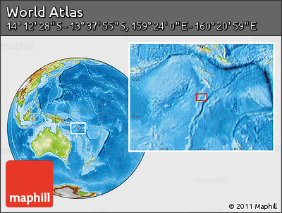 Physical Location Map of the Area around 13° 55' 11" S, 159° 52' 30" E