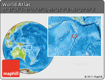 Physical Location Map of the Area around 13° 55' 11" S, 159° 52' 30" E
