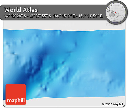 Physical 3D Map of the Area around 13° 55' 11" S, 160° 43' 29" E