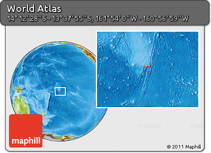 Physical Location Map of the Area around 13° 55' 11" S, 161° 25' 30" W
