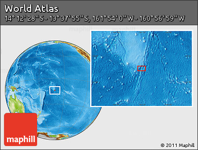Physical Location Map of the Area around 13° 55' 11" S, 161° 25' 30" W