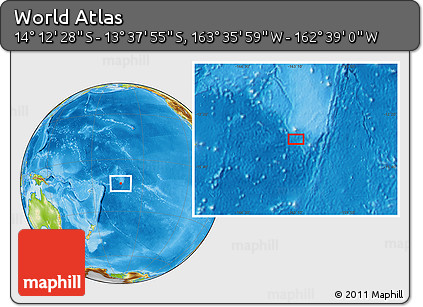 Physical Location Map of the Area around 13° 55' 11" S, 163° 7' 30" W