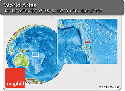 Physical Location Map of the Area around 13° 55' 11" S, 167° 31' 30" E