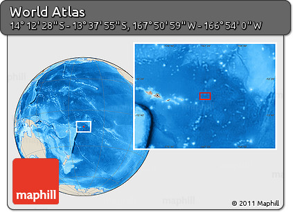 Shaded Relief Location Map of the Area around 13° 55' 11" S, 167° 22' 30" W