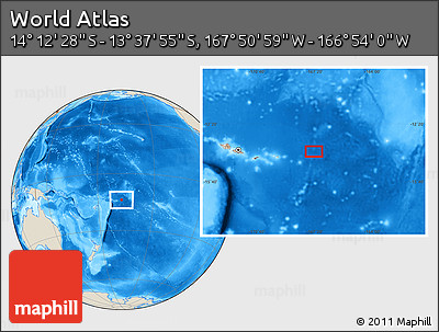 Shaded Relief Location Map of the Area around 13° 55' 11" S, 167° 22' 30" W