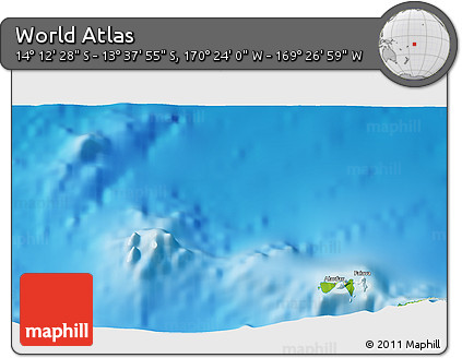 Physical 3D Map of the Area around 13° 55' 11" S, 169° 55' 30" W