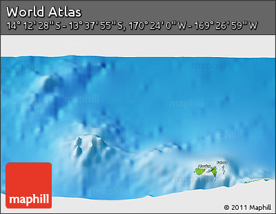 Physical 3D Map of the Area around 13° 55' 11" S, 169° 55' 30" W
