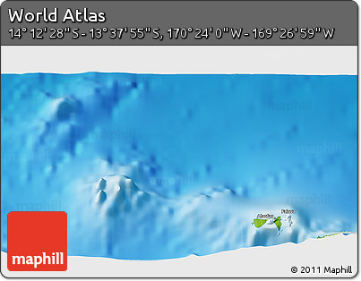 Physical 3D Map of the Area around 13° 55' 11" S, 169° 55' 30" W