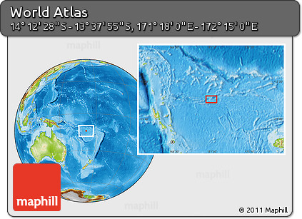 Physical Location Map of the Area around 13° 55' 11" S, 171° 46' 30" E
