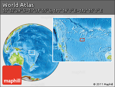 Physical Location Map of the Area around 13° 55' 11" S, 171° 46' 30" E