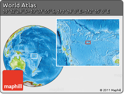 Physical Location Map of the Area around 13° 55' 11" S, 171° 46' 30" E