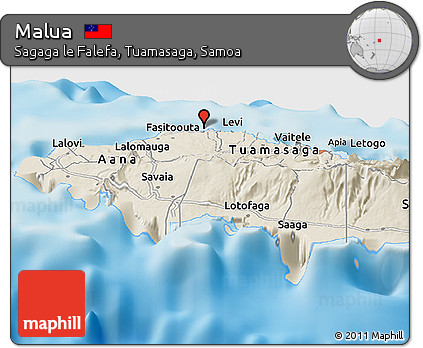 Shaded Relief Panoramic Map of Malua