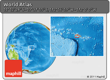 Physical Location Map of the Area around 13° 55' 11" S, 172° 28' 29" W