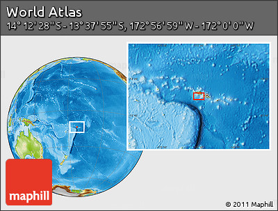 Physical Location Map of the Area around 13° 55' 11" S, 172° 28' 29" W