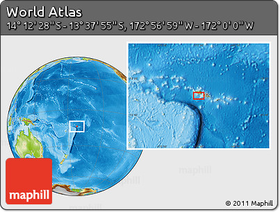Physical Location Map of the Area around 13° 55' 11" S, 172° 28' 29" W
