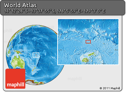 Physical Location Map of the Area around 13° 55' 11" S, 178° 34' 29" E
