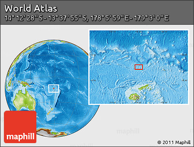 Physical Location Map of the Area around 13° 55' 11" S, 178° 34' 29" E