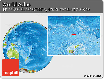 Physical Location Map of the Area around 13° 55' 11" S, 178° 34' 29" E