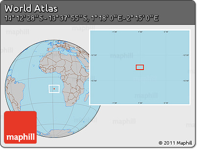 Gray Location Map of the Area around 13° 55' 11" S, 1° 46' 29" E