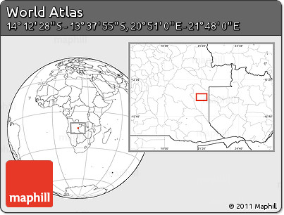 Blank Location Map of the Area around 13° 55' 11" S, 21° 19' 30" E