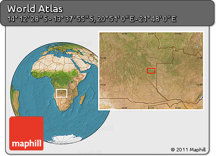 Satellite Location Map of the Area around 13° 55' 11" S, 21° 19' 30" E
