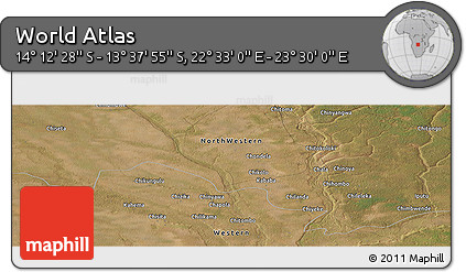 Satellite Panoramic Map of the Area around 13° 55' 11" S, 23° 1' 29" E