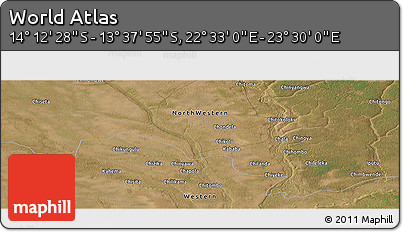 Satellite Panoramic Map of the Area around 13° 55' 11" S, 23° 1' 29" E
