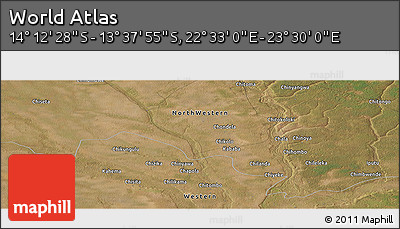 Satellite Panoramic Map of the Area around 13° 55' 11" S, 23° 1' 29" E