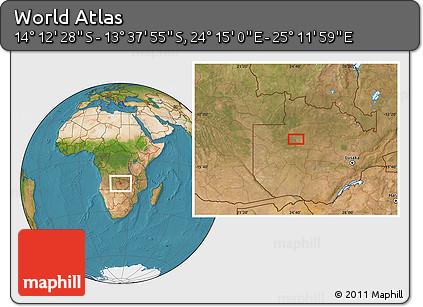 Satellite Location Map of the Area around 13° 55' 11" S, 24° 43' 30" E
