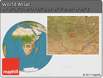 Satellite Location Map of the Area around 13° 55' 11" S, 24° 43' 30" E