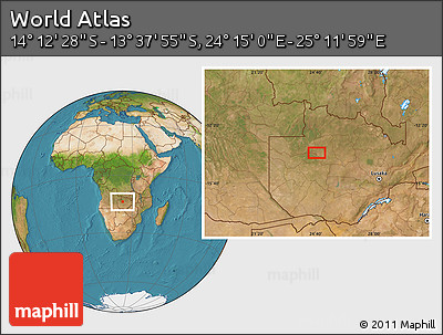 Satellite Location Map of the Area around 13° 55' 11" S, 24° 43' 30" E