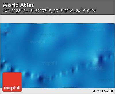 Physical 3D Map of the Area around 13° 55' 11" S, 24° 34' 30" W