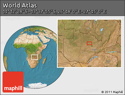 Satellite Location Map of the Area around 13° 55' 11" S, 27° 16' 29" E