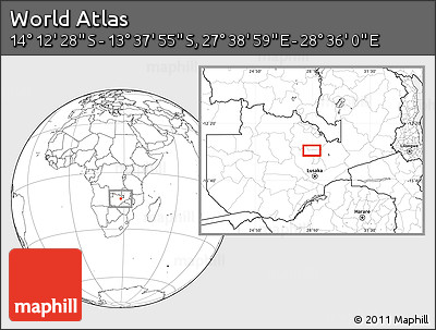 Blank Location Map of the Area around 13° 55' 11" S, 28° 7' 30" E