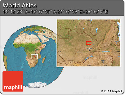 Satellite Location Map of the Area around 13° 55' 11" S, 28° 7' 30" E