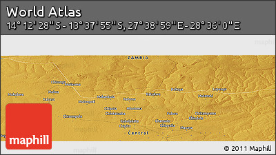 Physical Panoramic Map of the Area around 13° 55' 11" S, 28° 7' 30" E